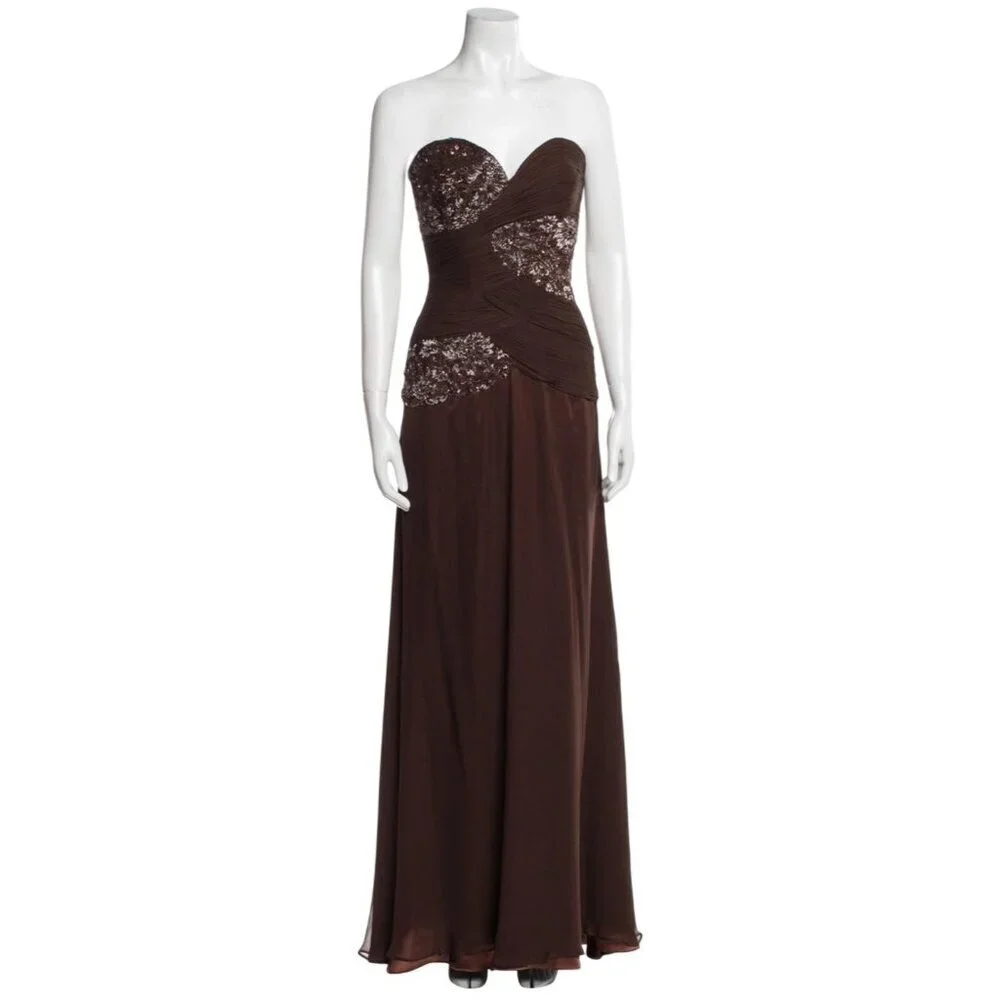 Jovani | Dresses | Jovani New York Strapless Beaded Ruched Chiffon Evening  Gown 6 Chocolate Brown | Poshmark
